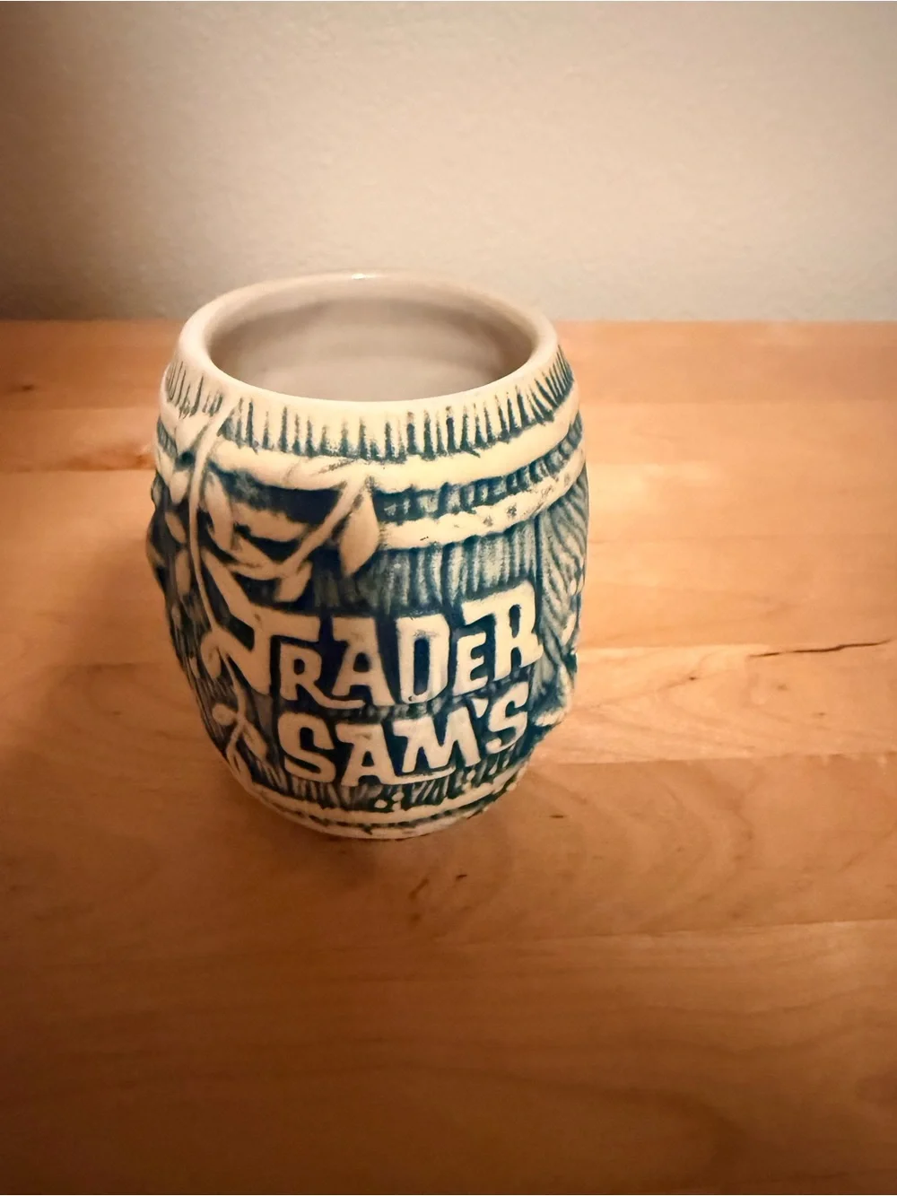 Disney Trader Sam's Blue and White Ceramic Tiki Mug
